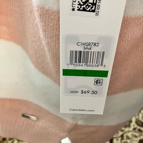 Calvin Klein Blush Pink/ White Sweater / SZ: L / NWT - Picture 6 of 7